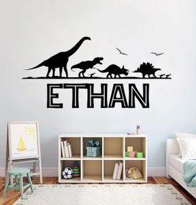 Nome personalizado decalque de parede jurassic park dinossauro adesivos para meninos quarto decoração arte moda poster4657038