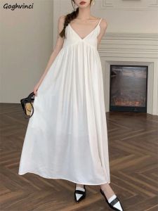 Abito maxi abiti donna estate sciolto temperamento semplice hotsweet scollo a V senza schienale moda stile coreano chic femmine casual basic allmatch