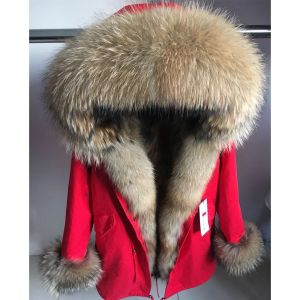 Pelliccia MAOMAOKONG Vera Pelliccia di Volpe Cappotto Giacca Invernale Donna Lungo Parka Collo di Procione Naturale Cappuccio Spessa Calda Staccabile Fodera In Pelliccia Cappotto