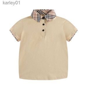 T-shirts Fashion Baby Boys Summer T-shirts Cotton Kids Short Sleeve Children Plaid T-shirt Turn-Down Collar Boy Shirts 240306