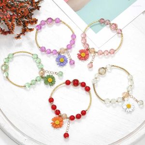 Charme Pulseiras 2024 Coreano Bohemain Flores Daisy Colorido Cristal Frisado Pulseira Artesanal Corda Elástica Mulheres Pulseira Jóias