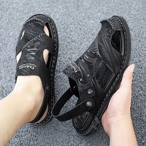 s Sandals Men's Fashion Outer Wear Personalized Size 38-45 Men Two-layer Cowhide Flower Cloth Slippers Sandal ' Fahion Peronalized Slipper