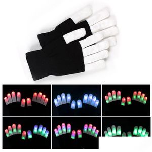 LED -handskar present LED Flash Gloves Five Fingers Light Ghost Dance Black Bar Stage Performance Colorf Rave Finger Lighting Glow Drop Deli Dhcr1