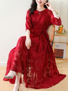 Sukienki Czerwony boho Chic moda długa sukienka damska elegancka zielona szyfonowa kwiatowe sukienki Midi Sukienki Summer 2023