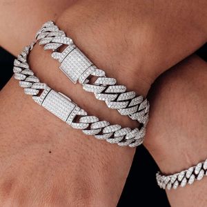 Sier überzogenes Goldreihen-Stein-abgeschrägtes kubanisches Kettenarmband Mm in Hip Hop-Moissanit-Kettenarmband-Designer-Herren