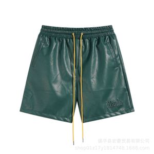 Mens Shorts RHUDE Arrival Leather High Quality Embroidery Oversize Men Women Drawstring Elastic Tie Beach Casual Black Color 1 230714 D6NC