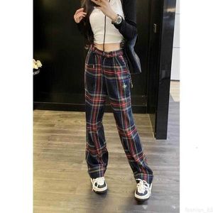 Designer 23 OiD Autumn Niche Design ، Western Empress Dowager British Style Classic Plaid Disual Pants MQ8V