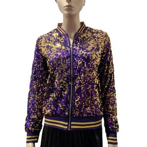 Giacca da donna alla moda con paillettes abbinate ai colori, personalizzata, corta con cerniera, giacca alla moda per donna