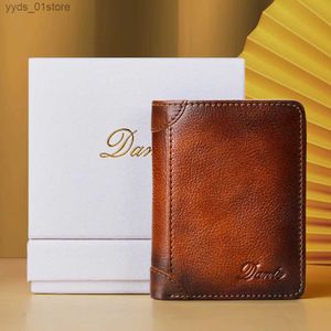 Money Clips Mens Leather Wallet Top Layer läder retro casual mini mynt plånbok anti-stöld liten passväska gjord av läder L240306