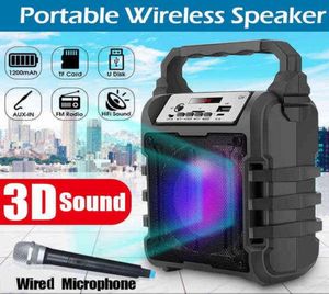 Altoparlante Bluetooth senza fili 3D Cassa di risonanza portatile Subwoofer stereo per basso Supporto USB TF Card AUXin FM con microfono cablato H1111043903