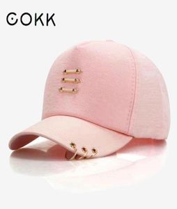 Cokk Demir Yüzük Kapağı Kadın Beyzbol Kapağı Halkalarla Altın Renk Snapback Hip Hop Şapkaları Kadınlar Erkekler Baba Şapkası Kpop Drop Gorras2783426