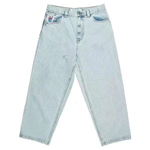 Pantaloni da ragazzo grandi Y2K Pantaloni larghi a vita alta con ricamo grafico hip-hop Jeans larghi da uomo Haruku a vita alta