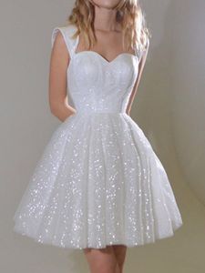 Simple Sparkling A-line White Cocktail Party Dresses Sweetheart Tulle Mini Homecoming Gown Robe Cocktail Femme Draped