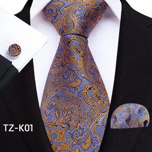 Luxury Tie For Men Business Wedding Party Suit Set Necktie Pocket Square Cufflinks Set Formal Wedding Paisley Plaid Fashion Tie 240223