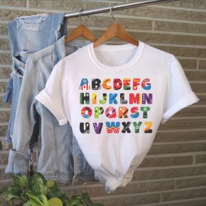 T-Shirts Kindergartenhemd Vorschullehrer Hemden Lustiges Alphabet T-Shirt koreanischer Stil 100% Baumwolle O Hals lässig Kurzschlärm Top T-Shirts