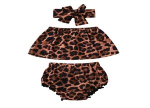 RetailWhole Girls Leopard 3st Set Tracksuit Oneshoulder Topbloomersheaddress Clothing Set Girl Outfits Children Designer7269599