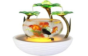 Tabletop Water Feature Green Lotus Rolling Ball Fountain Waterfall Cascade Indoor Decoration Aquarium Humidifier Mist fish tank Y29426388
