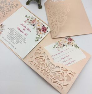 2020 unikalne laserowe karty zaproszeń ślubnych Wysoka jakość spersonalizowana karta zaproszenia nowożeńca z pustym kwiatem tanio2497617