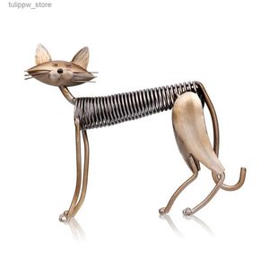 Obiekty dekoracyjne figurki Tooarts Metal Rzeźba Iron Art Kot Spring Cat Cat Handicraft Decoring Dekoracja wyposażenia domu Ozdoby 240306