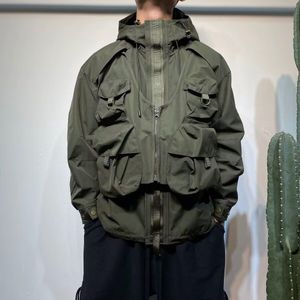 Bahar Sonbahar Kargo Fermuar Ceket Trendi Taktik Kaputlu İş Giyim Ceket Erkekler Amerikan Retro Outto Palto Dağcılık Giyim