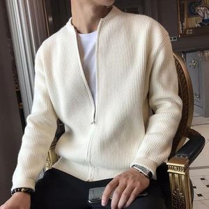 Suéter masculino outono inverno cor sólida zíper japonês casual homem manga comprida solta moda listra vertical cardigan casaco masculino