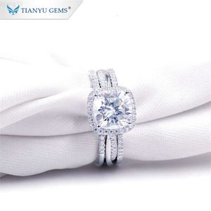 Tianyu Gem 14k 18k White Gold Lab Grown Moissanite Diamond Wedding Ring Set