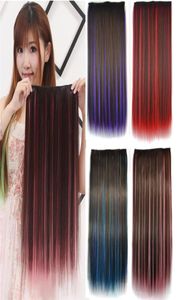 22 inches Clip in Synthetic Hair Extensions Wefts Bleach and Dye Straight High Temperature Silk Bundles MR5SH011263507