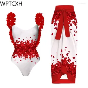 Women's Swimwear 2024 One-piece Swimsuit With Printing Skirt Sexy Ladies Slim Backless Bodysuit Monokini Vacation Beachwear Bathing Suit