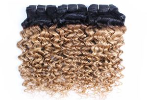T1B27 water wave hair bundles honey blonde with dark roots 3pcs virgin Brazilian Indian Peruvian Malaysian human extension7002026