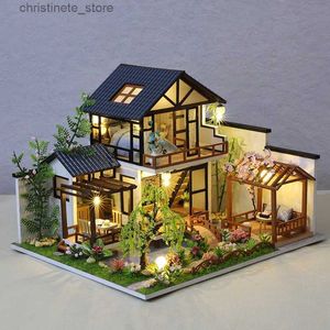 Arkitektur/DIY House DIY TROE CASA Japanese Dollhouse Kit Assembled Miniature Furniture Light Doll House med körsbärsblommor Toys för vuxna gåvor