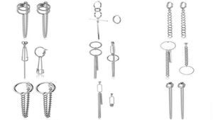 샹들리에 rinhoo 스테인레스 스틸 패션 기하학적 긴 비대칭 원형 귀걸이 간단한 펑크 금속 핀 술 체인 men2457005