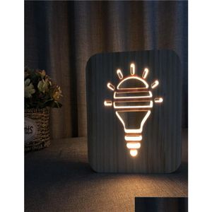 야간 조명 창조적 인 목재 BB 야간 조명 LED 테이블 램프 중공 침대 옆 옆 조명 따뜻한 흰색 단단한 조각 3D 램프 1661645 드롭 디브 DHVC5