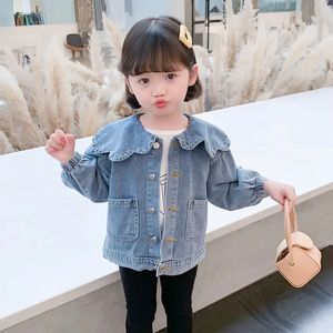 ガールズフォールアウトウェアジャケット幼児のキッズコートトップ子供服ファッションポケットシングルブレストピーターパンカラーデニム240306