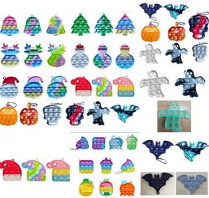 Sensory key ring toys kids christmas halloween gift push s bubble puzzle keychain Xmas tree bell elk pumpkin ghost shape fingertip toy party gift H911RJ6O1577327