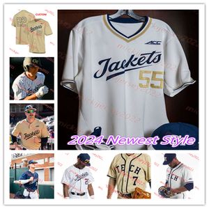 Brandon Prince 2024 Georgia Tech Yellow Jackets Baseballtröja Anpassad sömnad 35 Bradley Frye Jackson Finley Jett Lovett Michael Guldberg Georgia Tech Jerseys