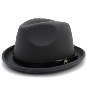 Stingy Brim Hats Fashion Men's Felt Fedora Hat For Gentleman Winter Autumn Roll Up Homburg Dad Jazz With Belt268v