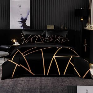 Bedding Sets Minimalist Style Set Duvet Er 240X220 With Pillowcase Black 200X200 Quilt Twin Queen King Size Bed Sheet Drop Delivery Dh7Os