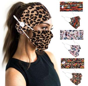 Women Headband And Face Mask Set Valentines Day Gifts Leopard Print Hair Accessories Head Band With Masks Button For Sport Yoga5575490