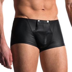 Underbyxor plus storlek öppen grenboxare sexiga män faux läder scen u konvex påse gay slitage mens underkläder jockstrap fetisch erotiska underkläder