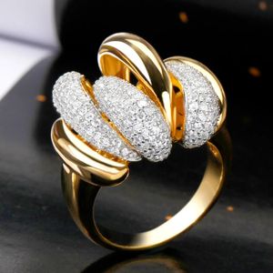 Luksusowe duże pierścionki z sześciennymi kamieniami z cyrkonu Chrysanthemum kształt Women Wedding zaręczyny Party Bride Biżuteria 240219
