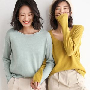 Pullovers Basic Women Sweaters Cashmere Autumn Winter Tops Löst passande Kvinnor Pullover Knäckt tröja Jumper Soft Warm Pull Billiga toppar