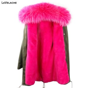 Pelliccia di marca 2023 Donna Giacca invernale Fodera lunga staccabile Verde militare Nero Parka Grande vera pelliccia di procione Cappotto con cappuccio Fashion Girl