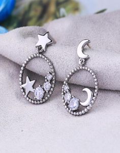 Dangle Chandelier Asymmetric Luxury Zircon Moon Star Round Circle Drop Earrings For Women Gift White Gold Color Fashion Brass Ac9457783