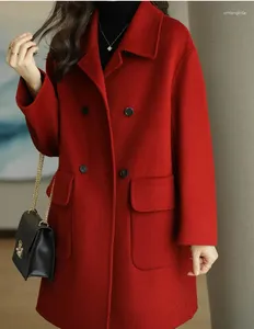 Женское шерстяное пальто, женское осенне-зимнее женское двустороннее кашемировое корейское тонкое длинное шерстяное пальто, женское