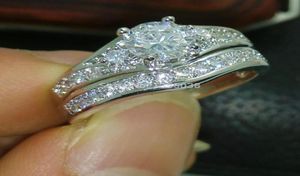 Alyans Moda Takı Nişan Mücevherleri Zircon CZ 10KT Beyaz Altın Dolu Yüzük Seti SZ 510 Hediye9758512