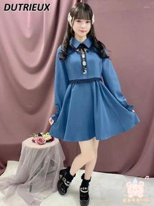 Lässige Kleider Frühling Sommerkleid Hohl Einfache Mode Vintage Langarm Lolita Japanischer Stil Herbst Damen