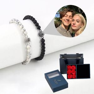 Personalized Beaded Po Projection Bracelet Steel Custom Po Fashion White Turquoise Jewelry For Women Man Couple 240227