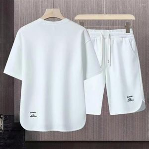 メンズトラックスーツメンスポーツウェアセットスポーティ服夏のカジュアルアウトフィットOネック半袖Tシャツドローストリングウエスト幅の脚