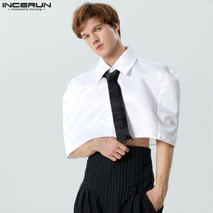 Incerun Tops American Style Men Tie Silhouette Satin Design Cape 캐주얼 세련된 남성 솔리드 크롭 코트 코트 S-5XL 240228