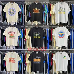 rhude mens tシャツデザイナーシャツ男性用半袖rhudes印刷シャツティートップルーズTシャツ女性特大のトップス私たちサイズポロシャツ